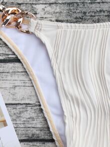 Swim SXY Summer Beach Chain Detail Tie Side Bikini Bottom - Beige - View 3