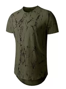 Men Marble Print High Low T-Shirt - Army Green - View 1