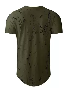 Men Marble Print High Low T-Shirt - Army Green - View 2