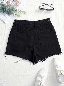 SHEIN EZwear Shorts bajo crudo con ojal desgarro - Negro - Ver 2