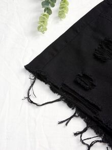 SHEIN EZwear Shorts bajo crudo con ojal desgarro - Negro - Ver 4
