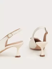 Tacones con lazos decorados con brillos, rhinestones y perlas de imitación, zapatos de tacón alto para mujer con correa de tobillo beige y detalles de rhinestones y perlas de unicolor para San Valentín - Beis - Ver 4