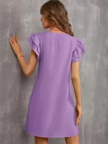SHEIN Privé Layered Ruffle Trim Tunic Dress - Mauve Purple - View 2