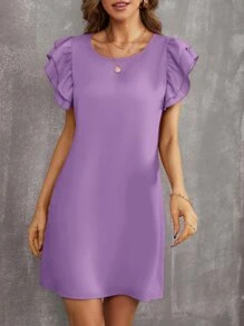 SHEIN Privé Layered Ruffle Trim Tunic Dress - Mauve Purple - View 3