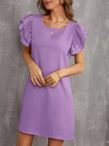 SHEIN Privé Layered Ruffle Trim Tunic Dress - Mauve Purple - View 6