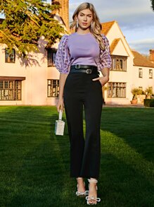 Modelyn Sheer Puff Sleeve Top - Lilac Purple - View 5