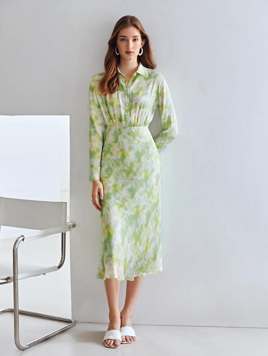 MOTF X MONET INSPIRED Đầm Nút phía trước Cà vạt nhuộm Giải trí