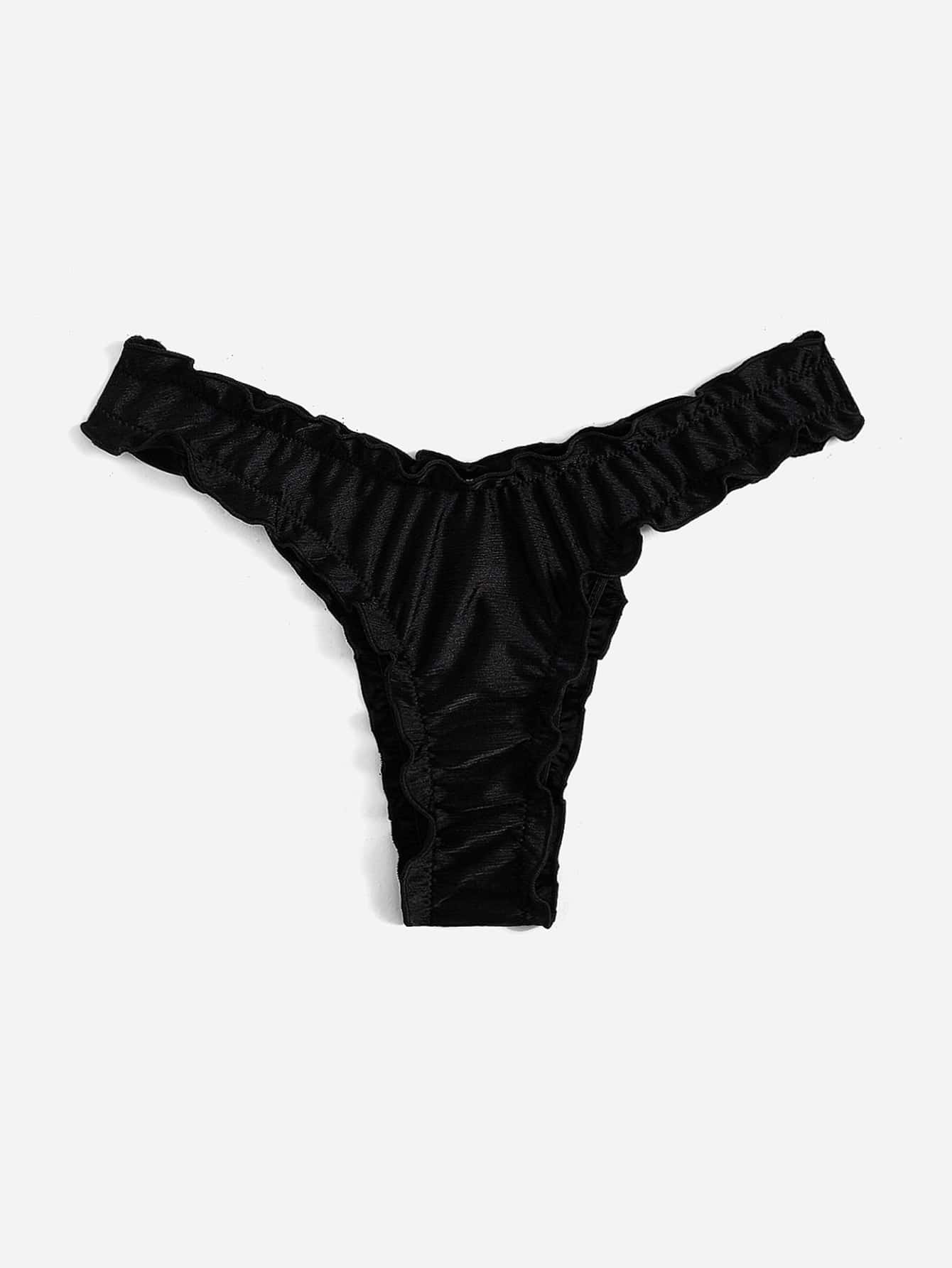 Solid Lettuce Trim High Cut Bikini Bottom - Black - View 1