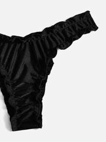 Solid Lettuce Trim High Cut Bikini Bottom - Black - View 3