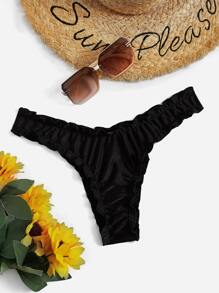 Solid Lettuce Trim High Cut Bikini Bottom - Black - View 5