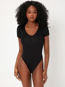 SHEIN BASICS Body ajustado escote V - Negro - Ver 3