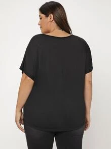 SHEIN BASICS Áo thun Plus size màu trơn Giải trí - màu đen - Xem 2