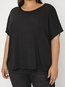 SHEIN BASICS Áo thun Plus size màu trơn Giải trí - màu đen - Xem 4