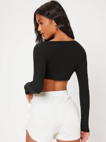 EURMUSE White Knit Women'S Slim Fit Crop Top With  Letter & Heart Pattern - màu đen - Xem 2