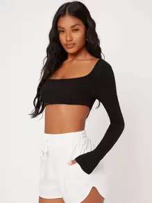 EURMUSE White Knit Women'S Slim Fit Crop Top With  Letter & Heart Pattern - màu đen - Xem 5
