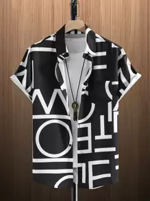 Manfinity EZcore Men Letter Graphic Patched Pocket Shirt Without Tee - Black - View 1