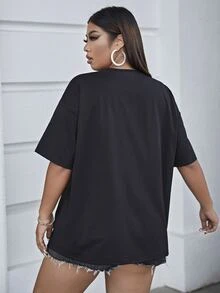 SHEIN Unity Plus Size Skull & Letter Graphic Drop Shoulder Tee - Black - View 2