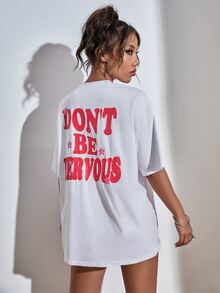 標語和花卉印花上衣 - 白色 - 查看 3