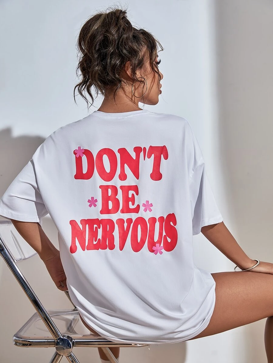 標語和花卉印花上衣 - 白色 - 查看 1