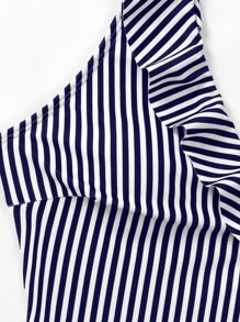 SHEIN Swim Bañador una pieza de rayas ribete fruncido - Azul y blanco - Ver 7