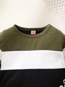 Bebé Jumpsuit de color combinado con estampado de slogan con sombrero - Multicolor - Ver 3