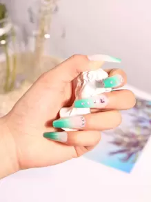 24 de bucăți de unghii false cu strasuri, 1 pilă de unghii și 1 foaie de bandă adezivă, accesorii pentru unghii - Multicolor - Vizualizare 1