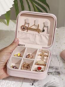 1pc Portable Jewelry Storage Box, Exquisite Solid Square Shaped Colorful Travel Earrings, Ring Storage Box, All Season - Multicolor - View 2