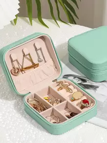 1pc Portable Jewelry Storage Box, Exquisite Solid Square Shaped Colorful Travel Earrings, Ring Storage Box, All Season - Multicolor - View 3