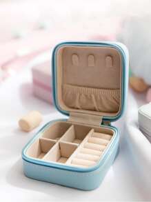 1pc Portable Jewelry Storage Box, Exquisite Solid Square Shaped Colorful Travel Earrings, Ring Storage Box, All Season - Multicolor - View 4