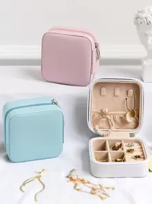 1pc Portable Jewelry Storage Box, Exquisite Solid Square Shaped Colorful Travel Earrings, Ring Storage Box, All Season - Multicolor - View 5