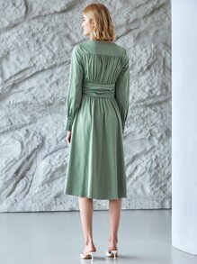 MOTF PREMIUM Vestido fluido fruncido de manga globo - verde menta - Ver 2