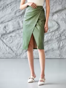 MOTF PREMIUM PU皮革中長裹身裙 - 綠色 - 查看 1