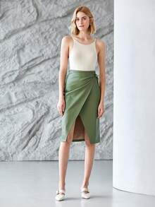 MOTF PREMIUM PU皮革中長裹身裙 - 綠色 - 查看 10