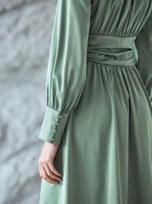 MOTF PREMIUM Vestido fluido fruncido de manga globo - verde menta - Ver 10