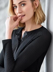 MOTF PREMIUM RIBBED TOP & FLARE TROUSERS SET - Black - View 7