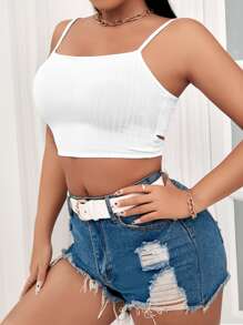 SHEIN PETITE Solid Tie Back Cami Top - White - View 3