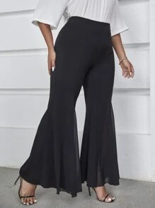 Celure Plus High Waisted Flare Leg Trousers - Black - View 1