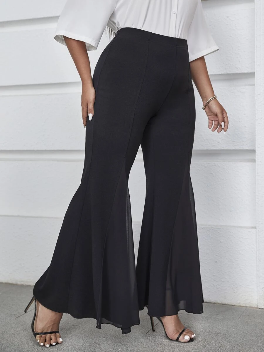 Celure Plus High Waisted Flare Leg Trousers - Black - View 1