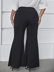 Celure Plus High Waisted Flare Leg Trousers - Black - View 2