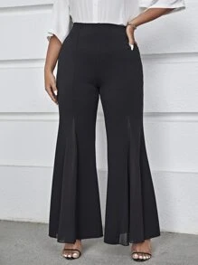 Celure Plus High Waisted Flare Leg Trousers - Black - View 5