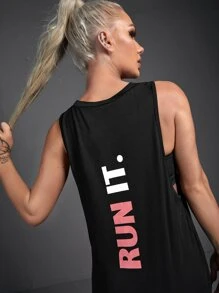 Yoga Basic 字母圖案運動背心 - 黑色 - 查看 1