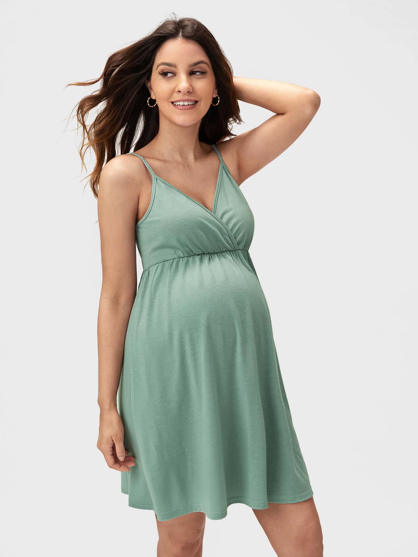 SHEIN Maternity Solid Flared Hem Slip Dress - Mint Green - View 1