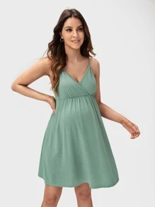 SHEIN Maternity Solid Flared Hem Slip Dress - Mint Green - View 3