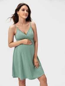 SHEIN Maternity Solid Flared Hem Slip Dress - Mint Green - View 6