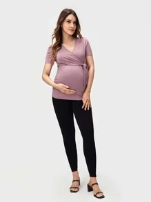 SHEIN Maternity Wrap Tie Front Top - Mauve Purple - View 6