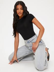 SHEIN BASICS 1入組素色修身連體衣