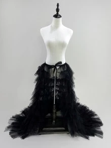 1 件黑色重褶多层网眼衬裙，适合黑色万圣节婚礼，女士万圣节服装连衣裙