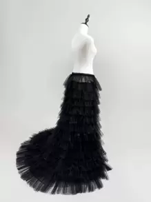 1 件黑色重褶多层网眼衬裙，适合黑色万圣节婚礼，女士万圣节服装连衣裙