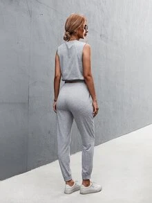 Solid Tank Top & Joggers - Light Grey - View 2