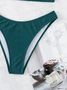 SHEIN Swim 夏季纯色纹理比基尼内裤 - 水鴨藍 - 查看 5